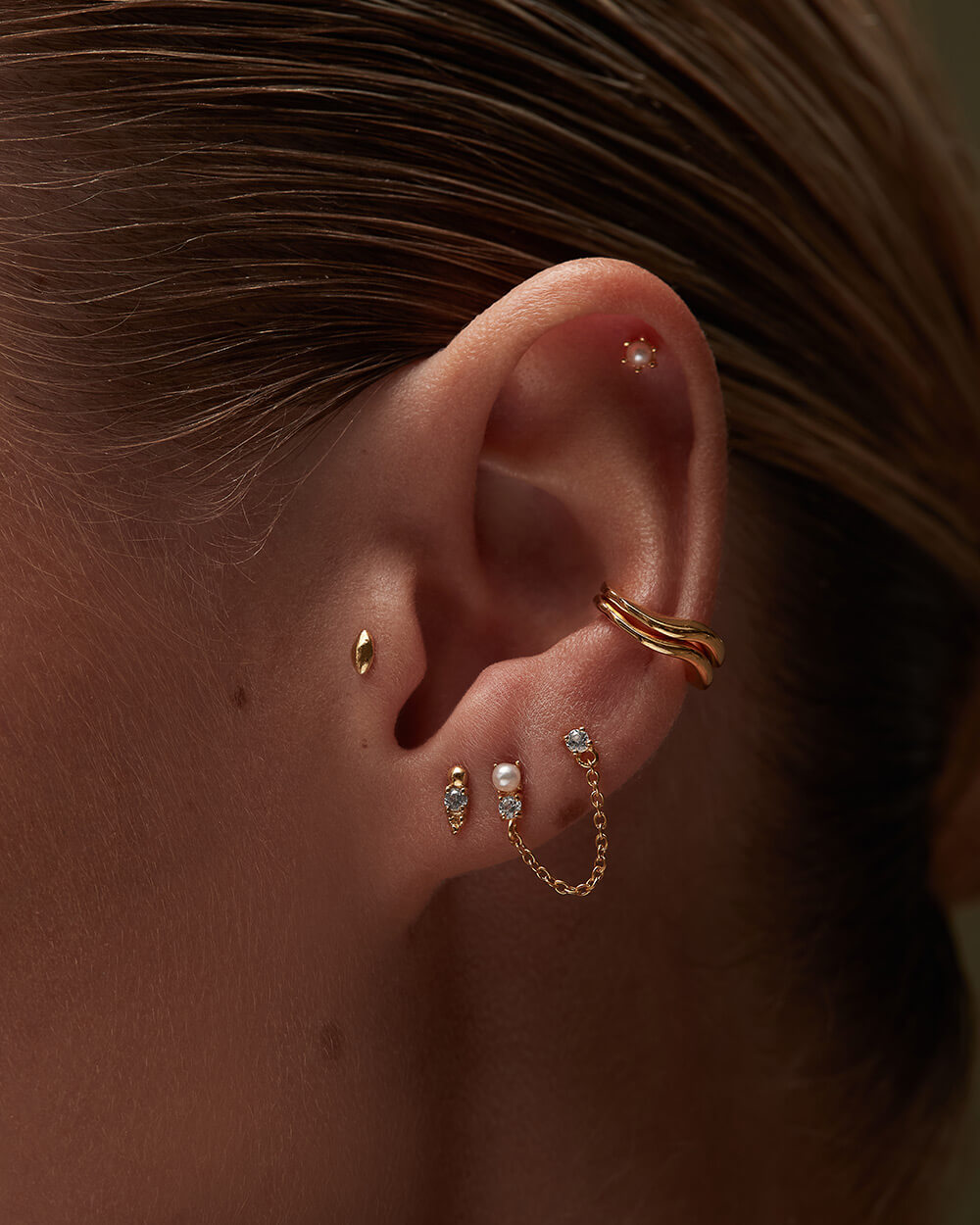 PEARL TOPAZ DOUBLE EARRINGS (18K GOLD PLATED) - IMAGE 3