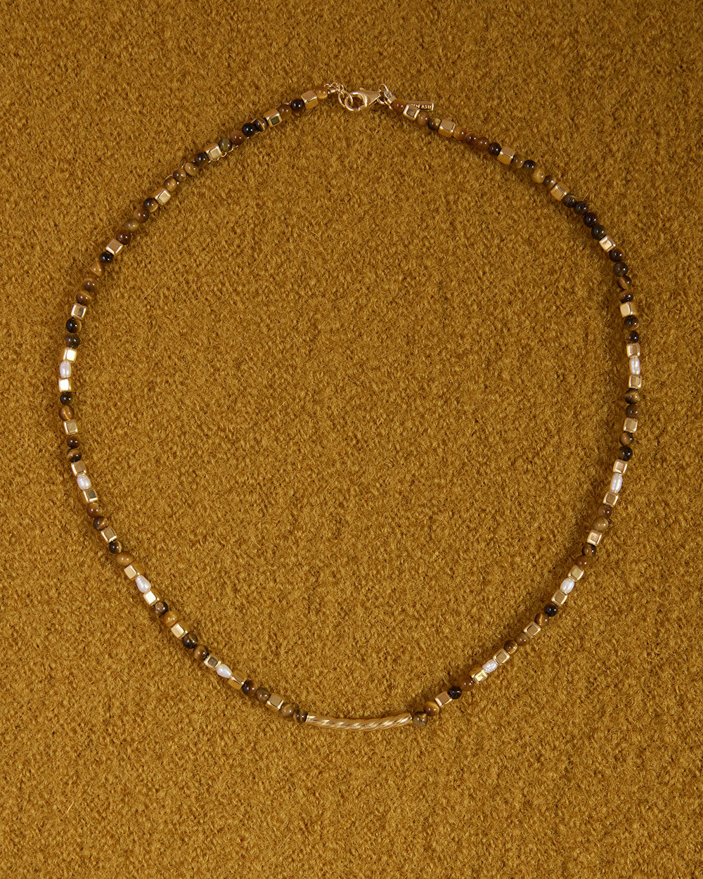 TIGERS EYE BEADED NECKLACE (18K GOLD PLATED)