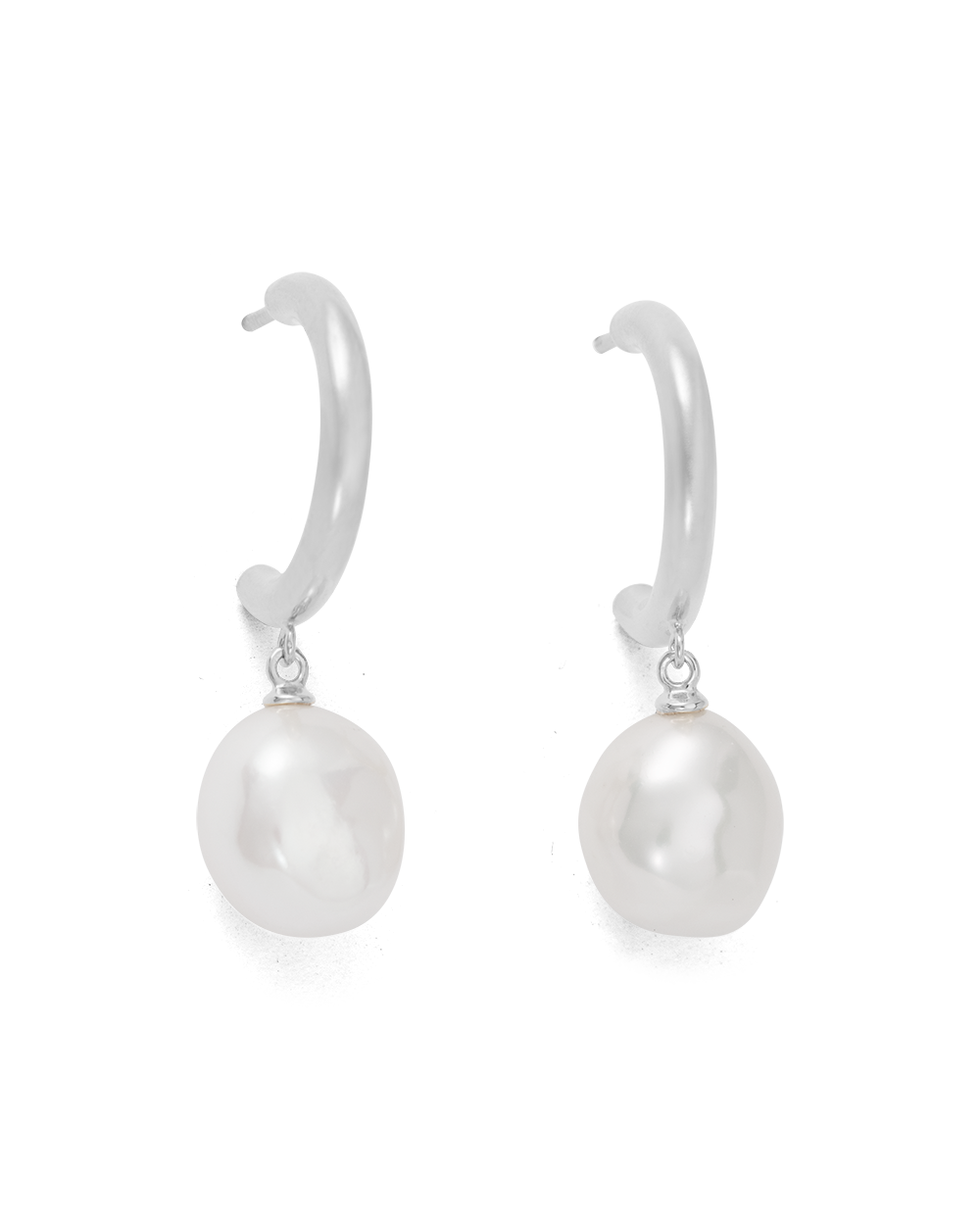 PEARL DROP HOOPS (STERLING SILVER)