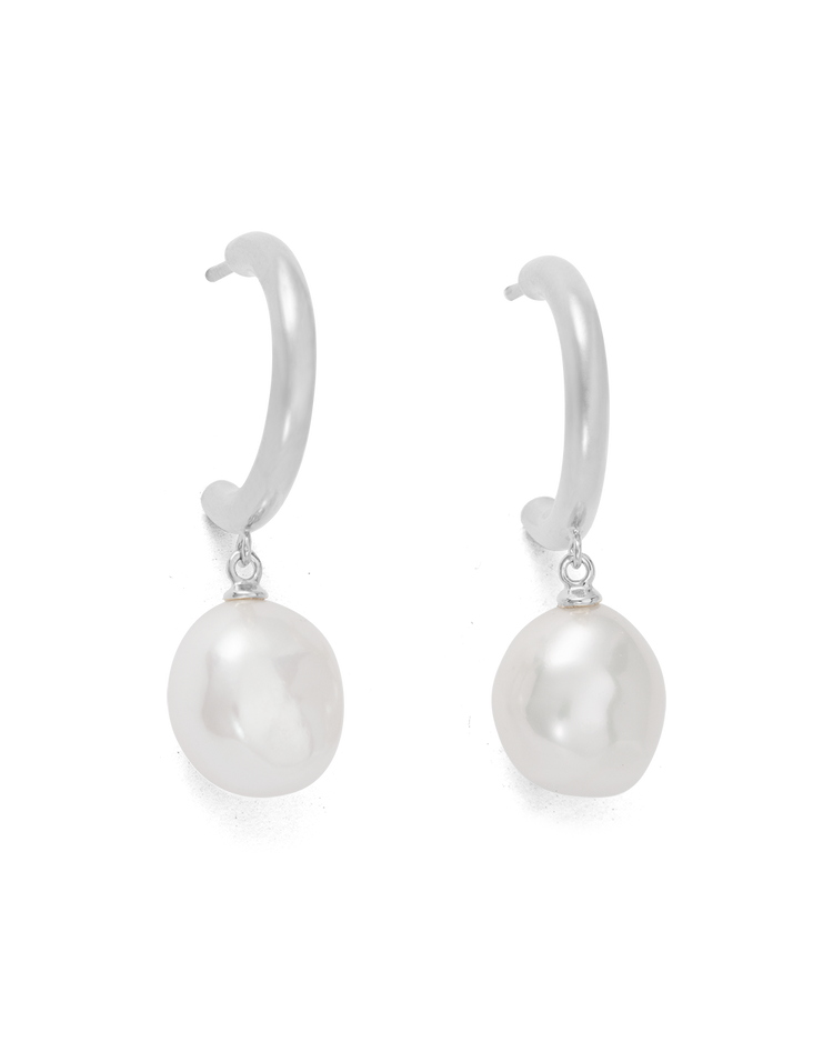 PEARL DROP HOOPS (STERLING SILVER)