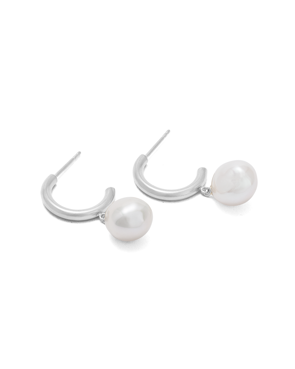 PEARL DROP HOOPS (STERLING SILVER)