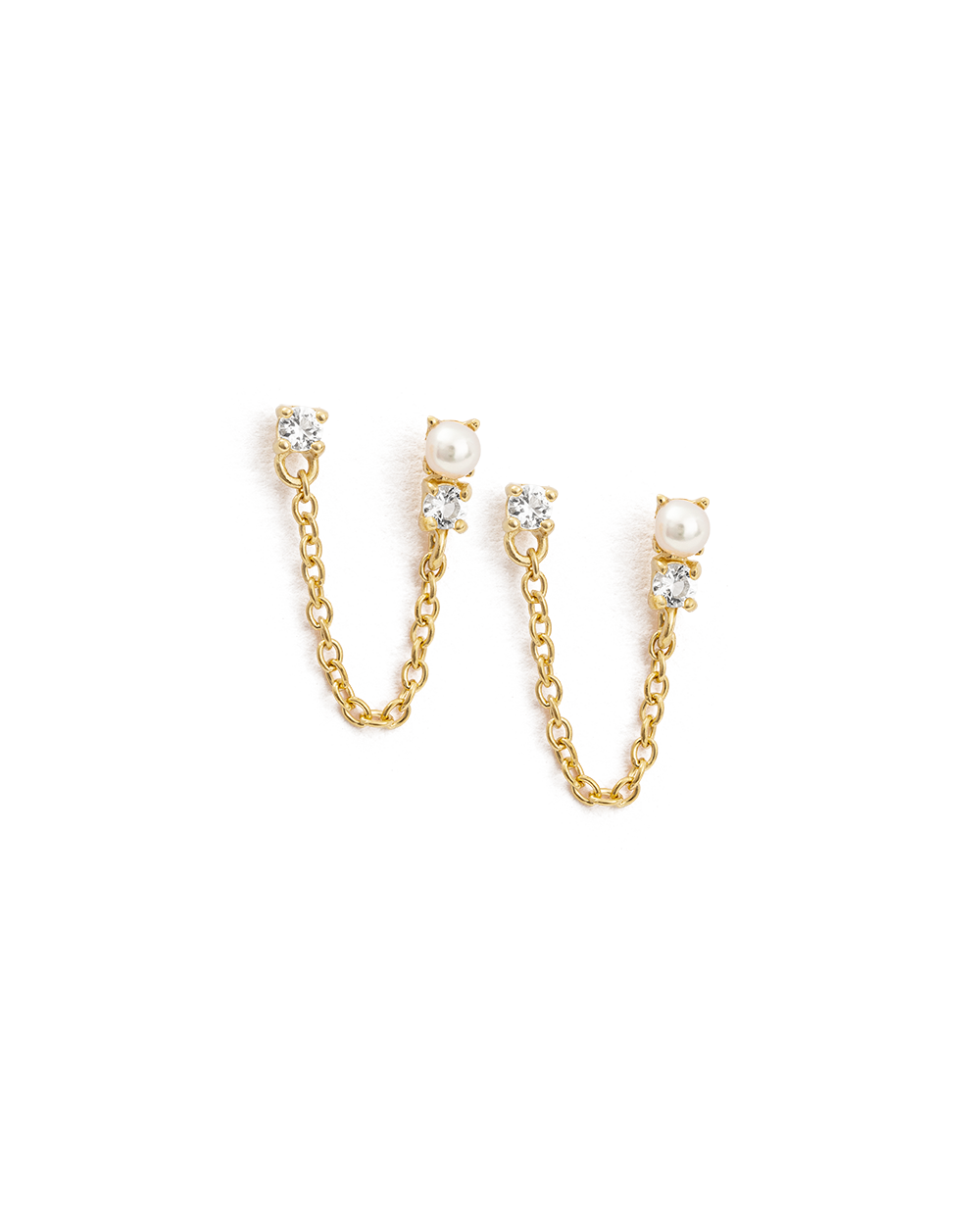 PEARL TOPAZ DOUBLE EARRINGS (18K GOLD PLATED) - IMAGE 1