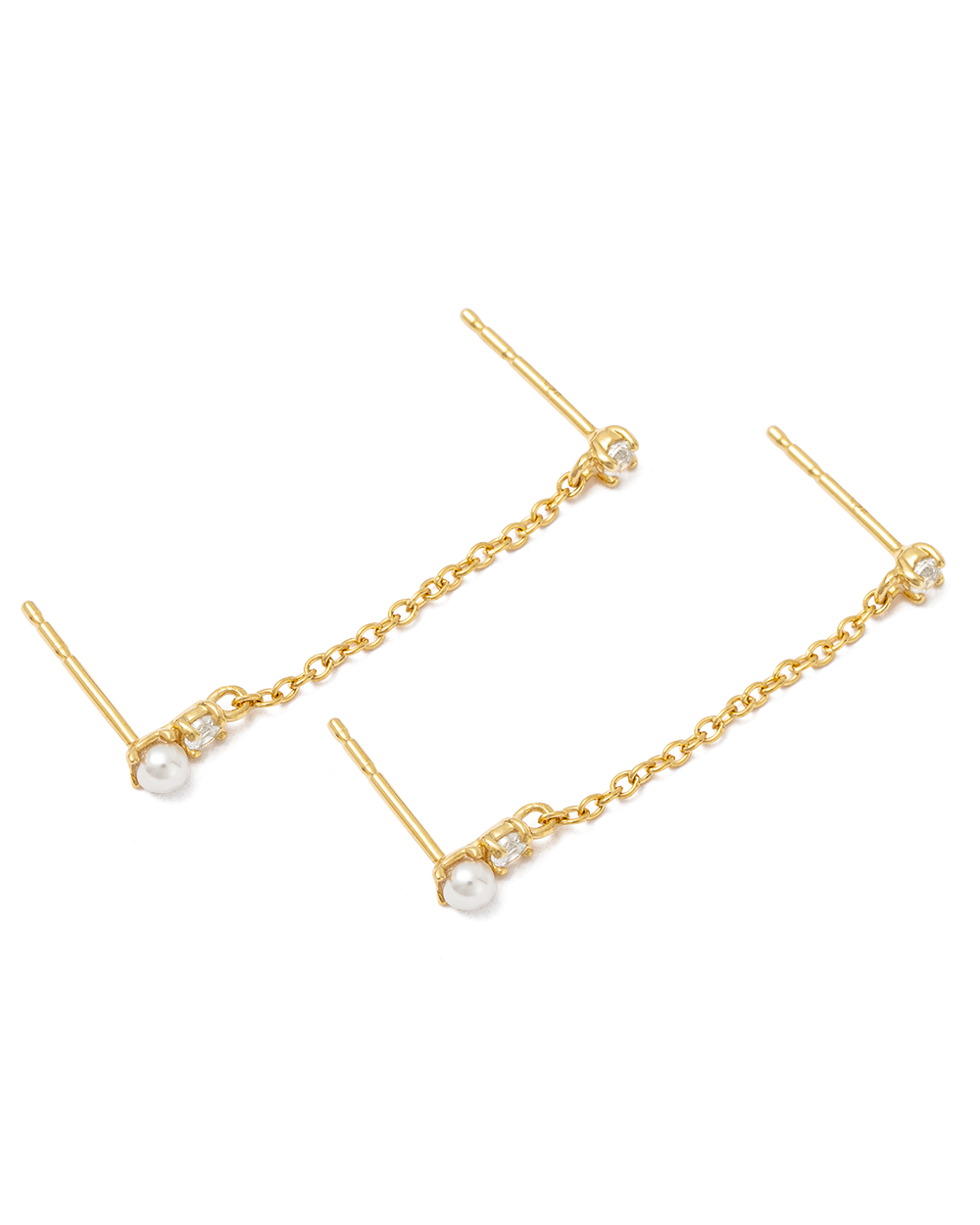 PEARL TOPAZ DOUBLE EARRINGS (18K GOLD PLATED) - IMAGE 4