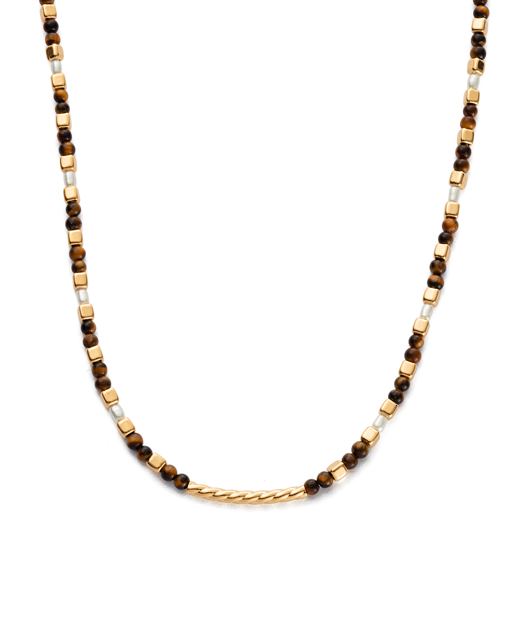 TIGERS EYE BEADED NECKLACE (18K GOLD PLATED)