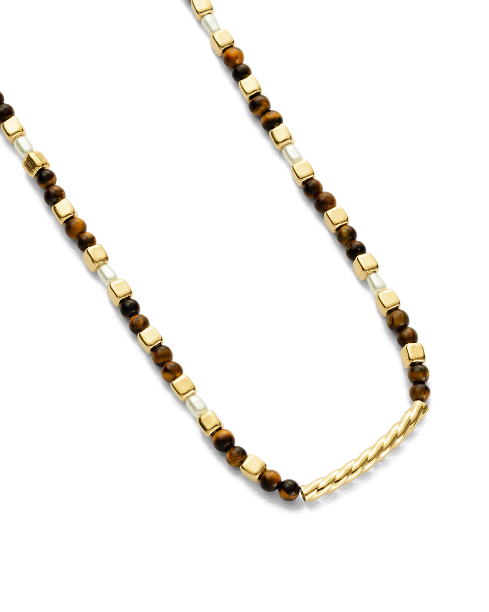 TIGERS EYE BEADED NECKLACE (18K GOLD PLATED)