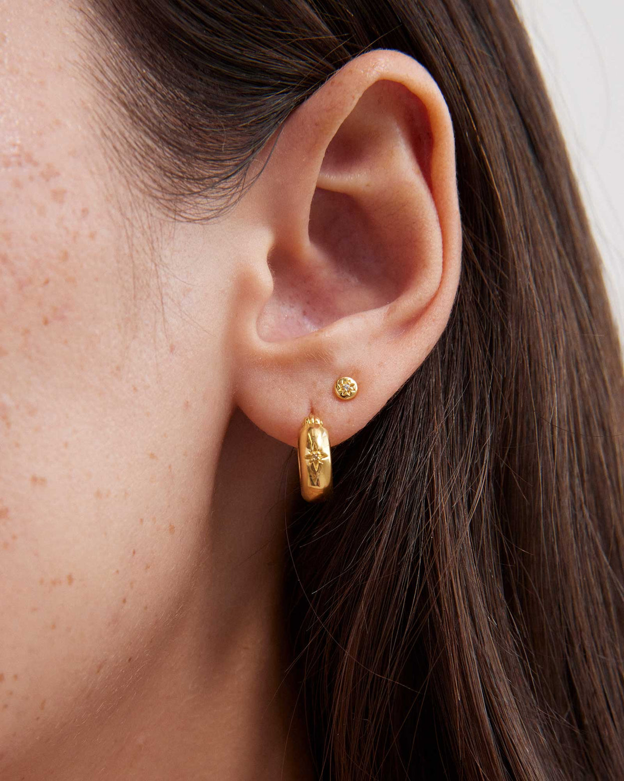 GUIDING STAR ETCHED HOOPS (18K GOLD PLATED)