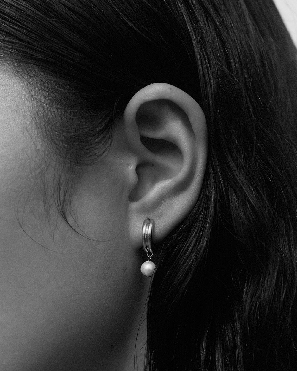 SOLACE PEARL HOOPS (STERLING SILVER) IMAGE 3