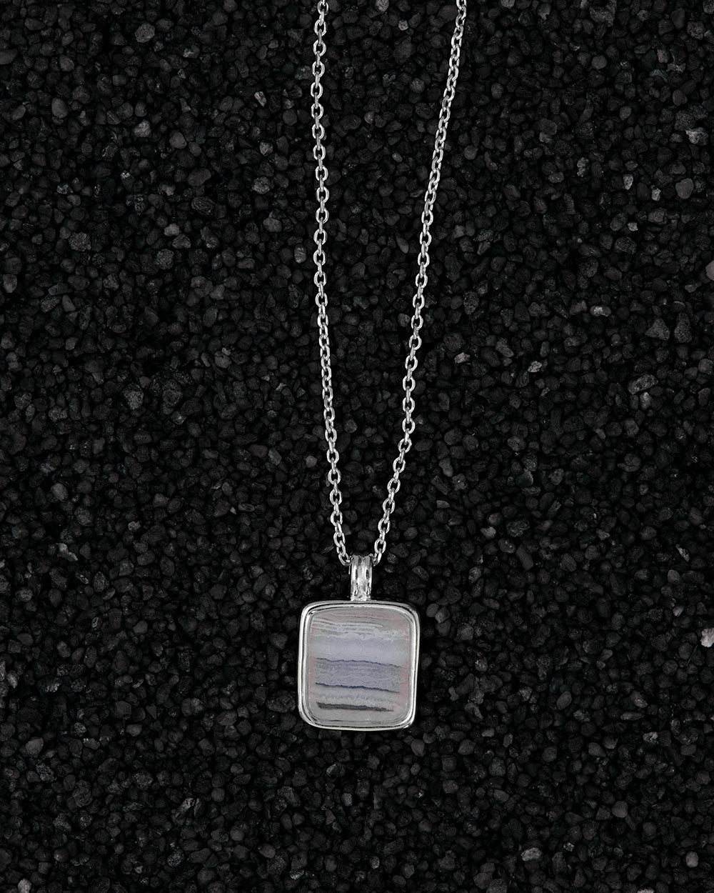 BLUE LACE AGATE PENDANT NECKLACE (STERLING SILVER) IMAGE 2
