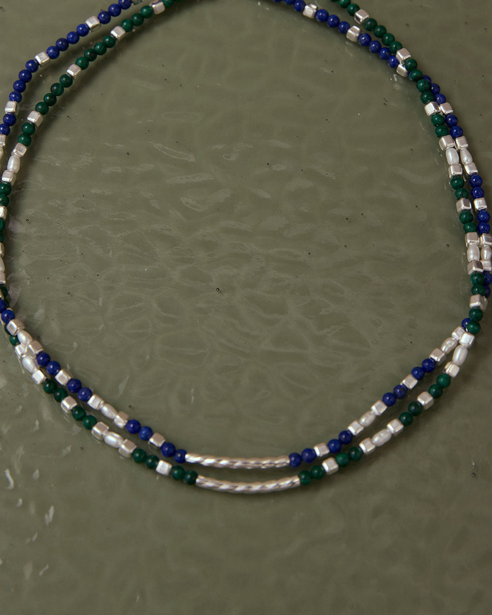 MALACHITE BEADED NECKLACE (STERLING SILVER) IMAGE 3
