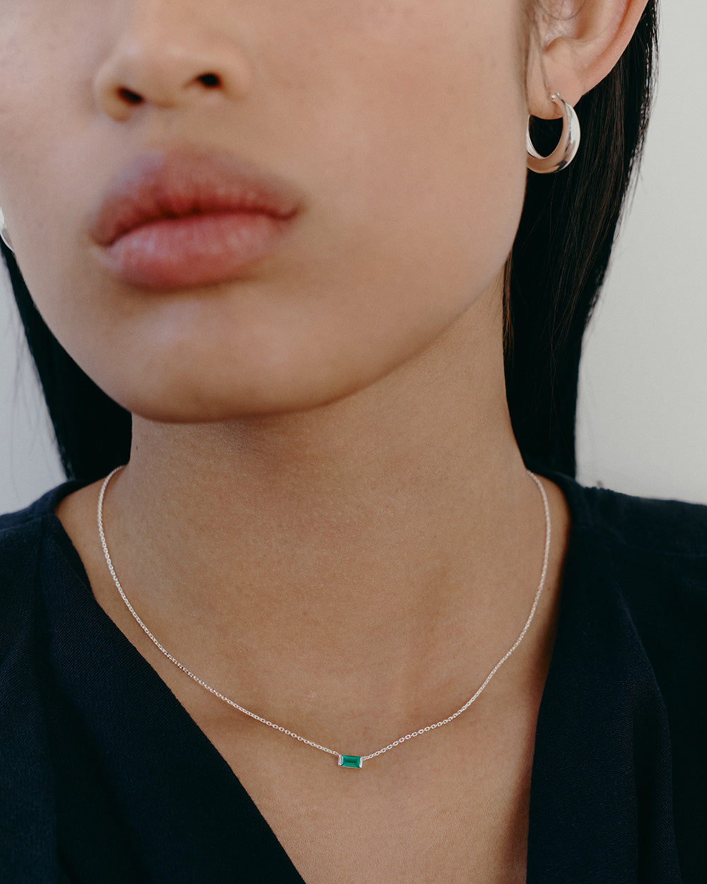 BAGUETTE BIRTHSTONE NECKLACE (STERLING SILVER) IMAGE 11