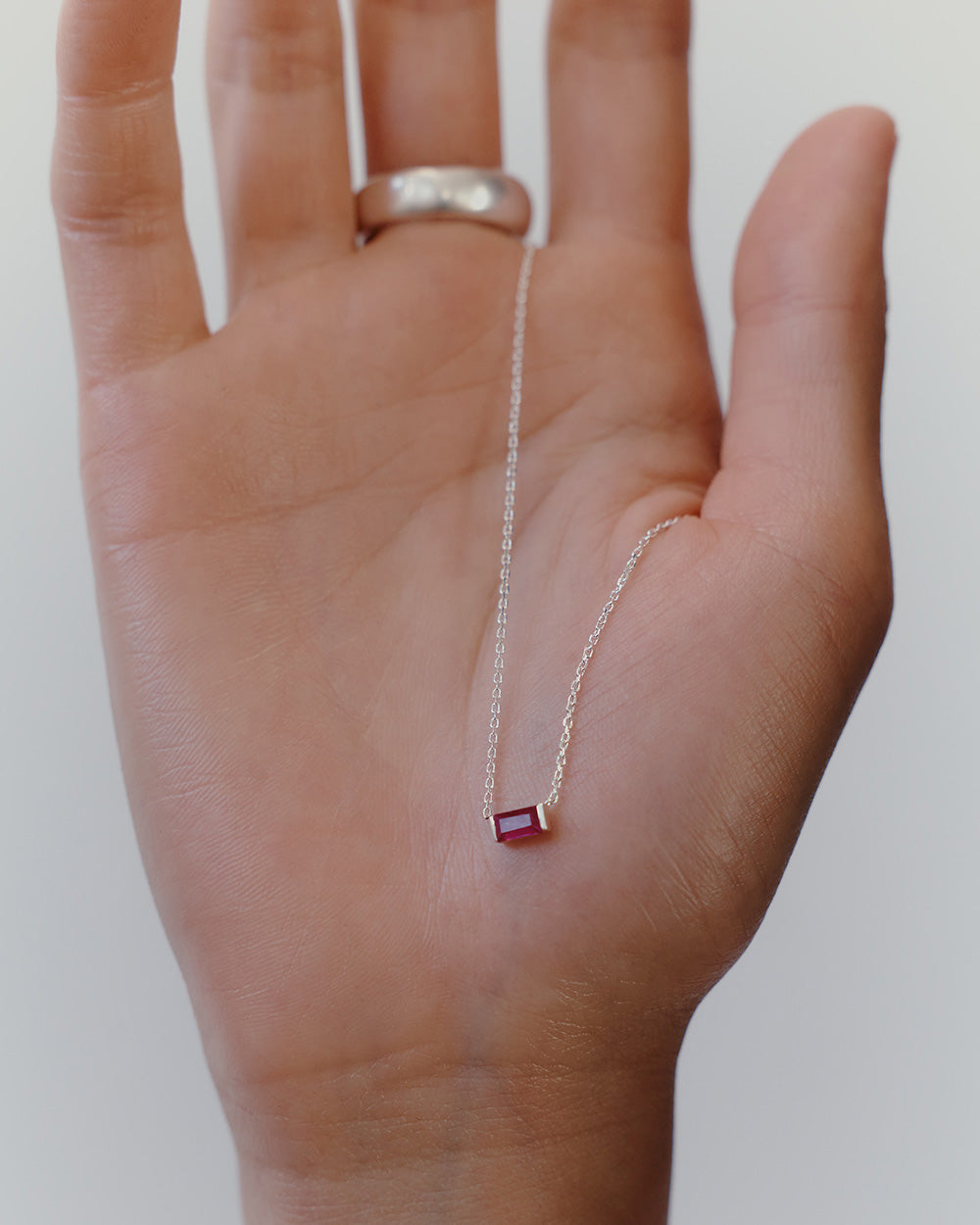BAGUETTE BIRTHSTONE NECKLACE (STERLING SILVER) IMAGE 7