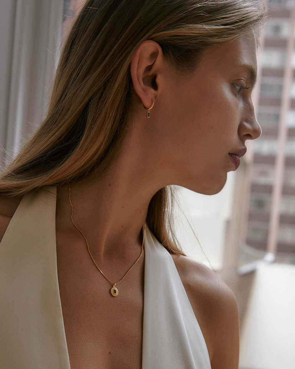 CENTRA DROP HOOPS (18K GOLD PLATED) IMAGE 3