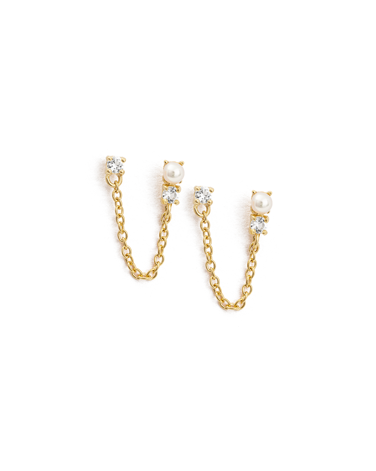 PEARL TOPAZ DOUBLE EARRINGS (18K GOLD PLATED) IMAGE 1